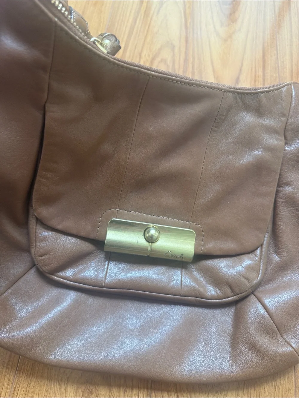 Coach Tan Leather Hobo with Gold-Tone Lock